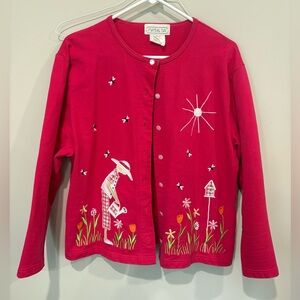 Mandal Bay Spring Embroidered Pink Cardigan Sweater